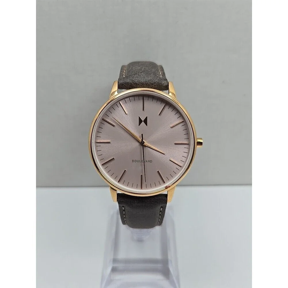 MVMT Boulevard Rosecrans 38mm Blush Dial Leather Quartz Watch New Battery